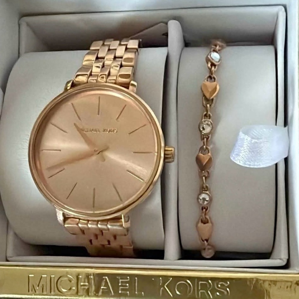 Michael Kors Rose Gold Women's Watch and Bracelet Set